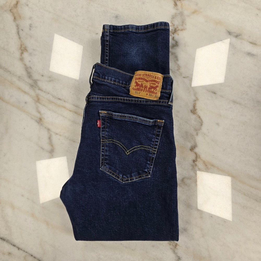 Levi's 514 Straight Fit Jeans Mens 36x30 Dark Wash Denim Stretch Classic Casual